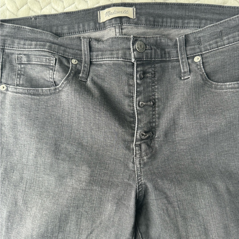 Madewell black button fly distressed hem jeans 9” mid rise skinny 32 - Picture 2 of 4